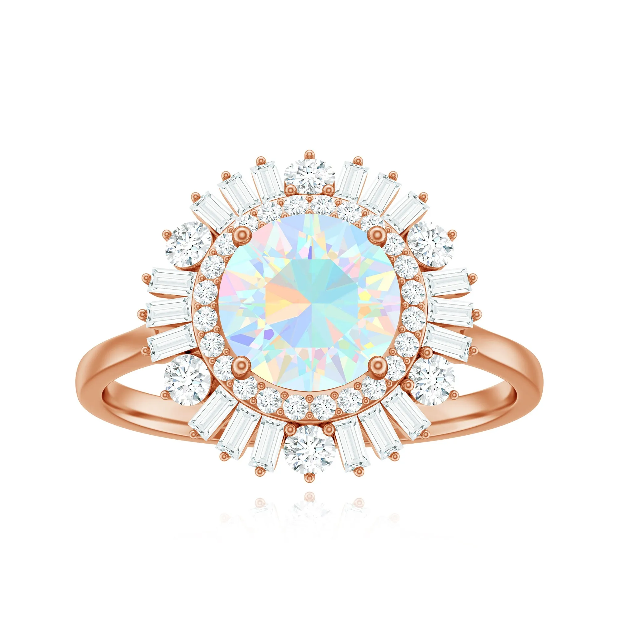 Round Ethiopian Opal Cocktail Ring with Moissanite Double Halo