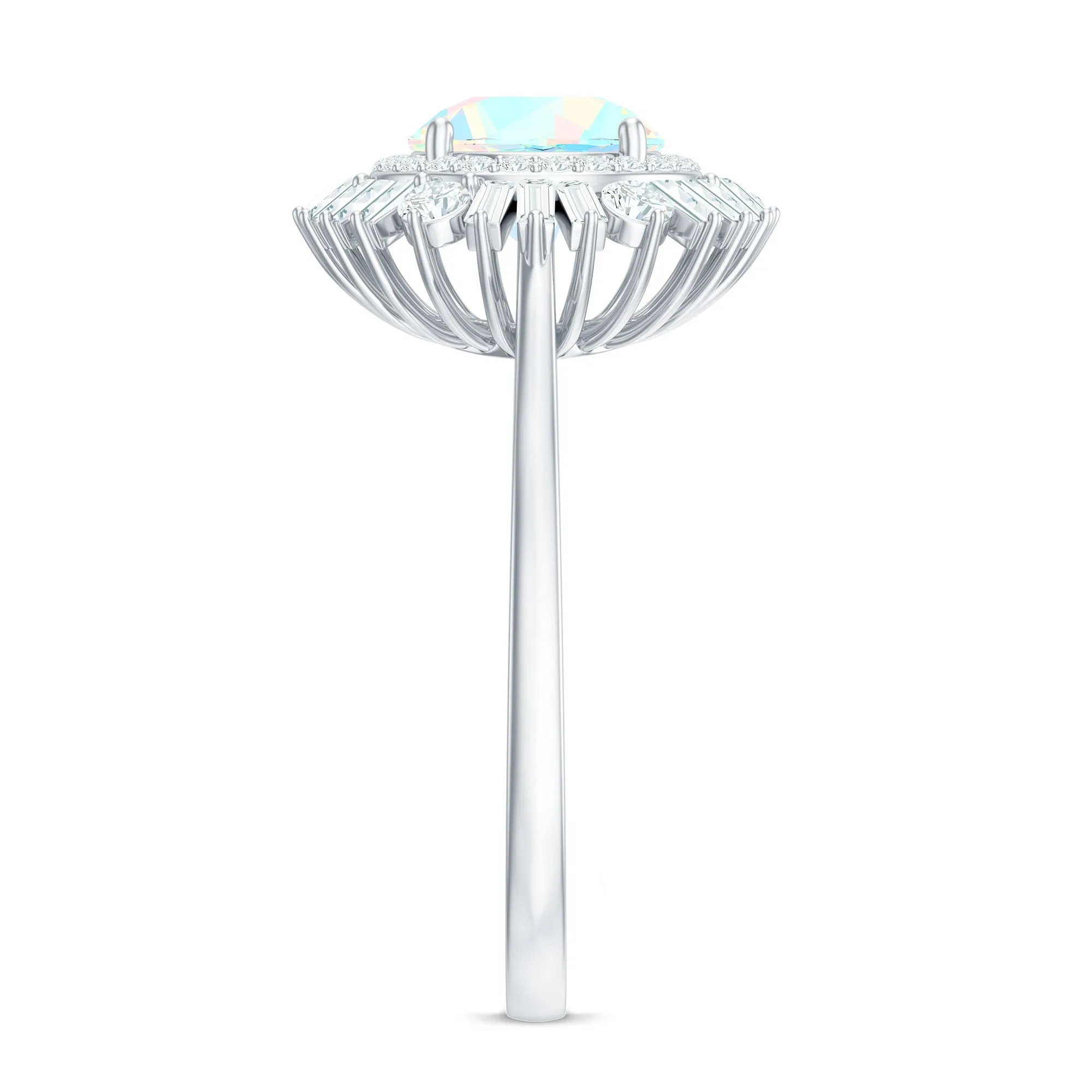 Round Ethiopian Opal Cocktail Ring with Moissanite Double Halo