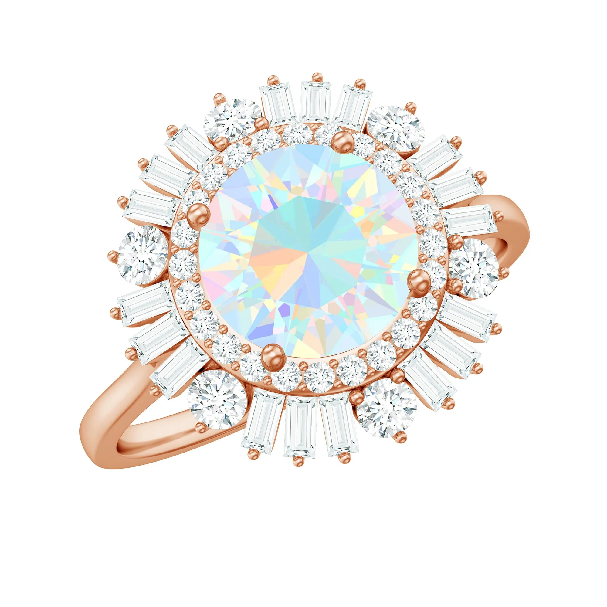 Round Ethiopian Opal Cocktail Ring with Moissanite Double Halo