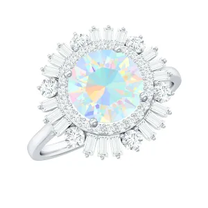 Round Ethiopian Opal Cocktail Ring with Moissanite Double Halo