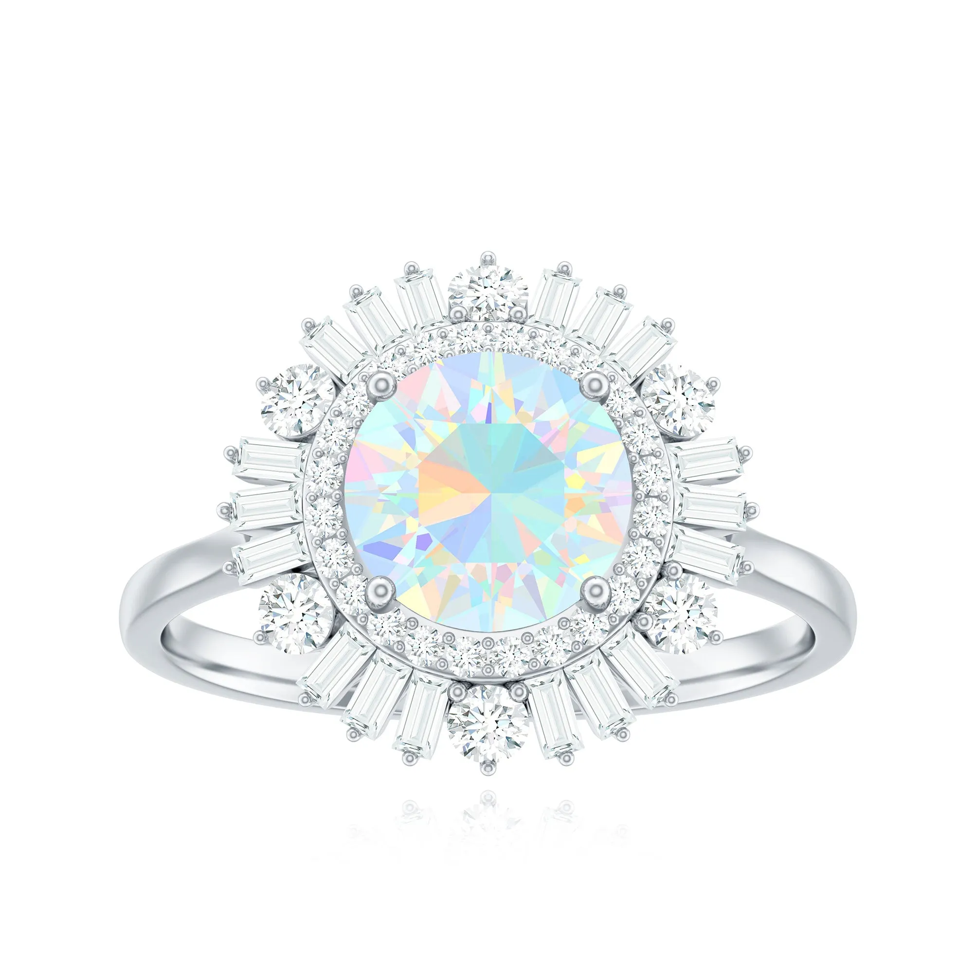 Round Ethiopian Opal Cocktail Ring with Moissanite Double Halo