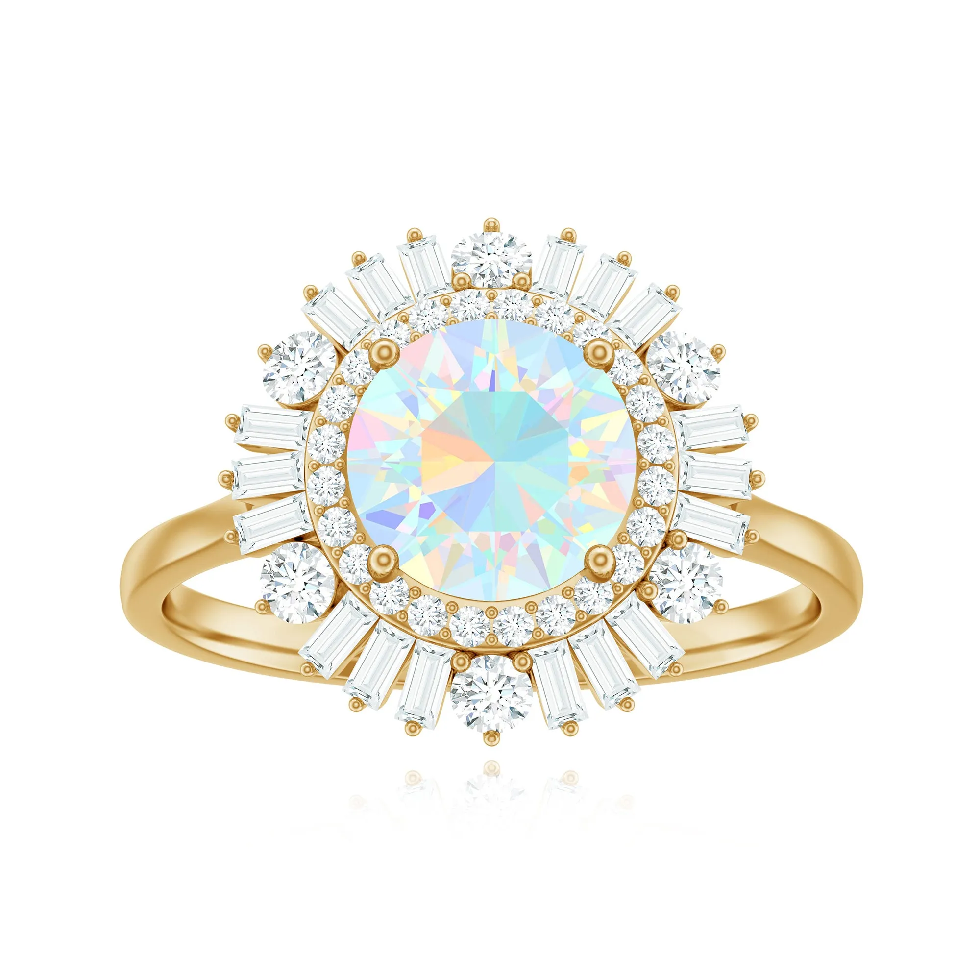 Round Ethiopian Opal Cocktail Ring with Moissanite Double Halo