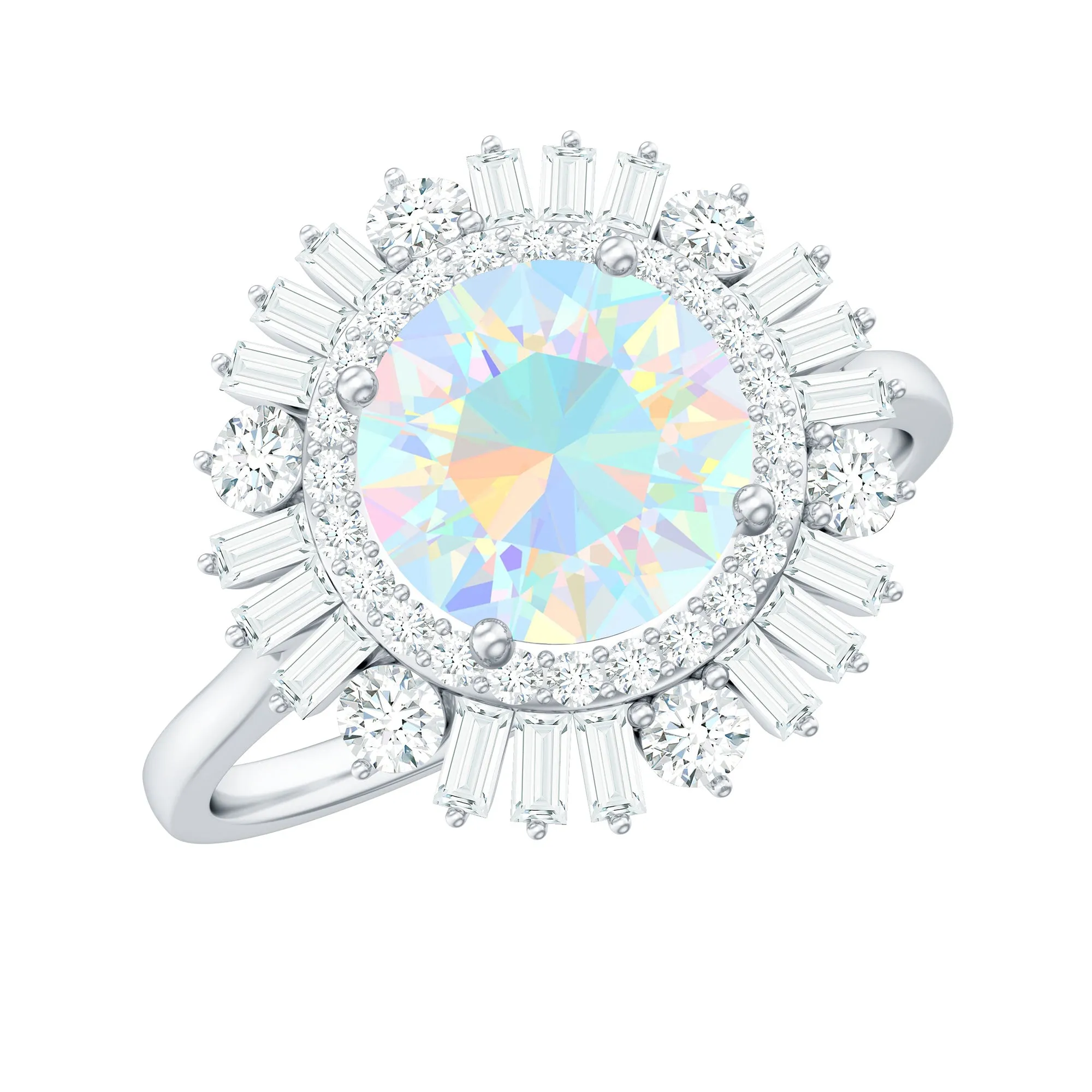 Round Ethiopian Opal Cocktail Ring with Moissanite Double Halo