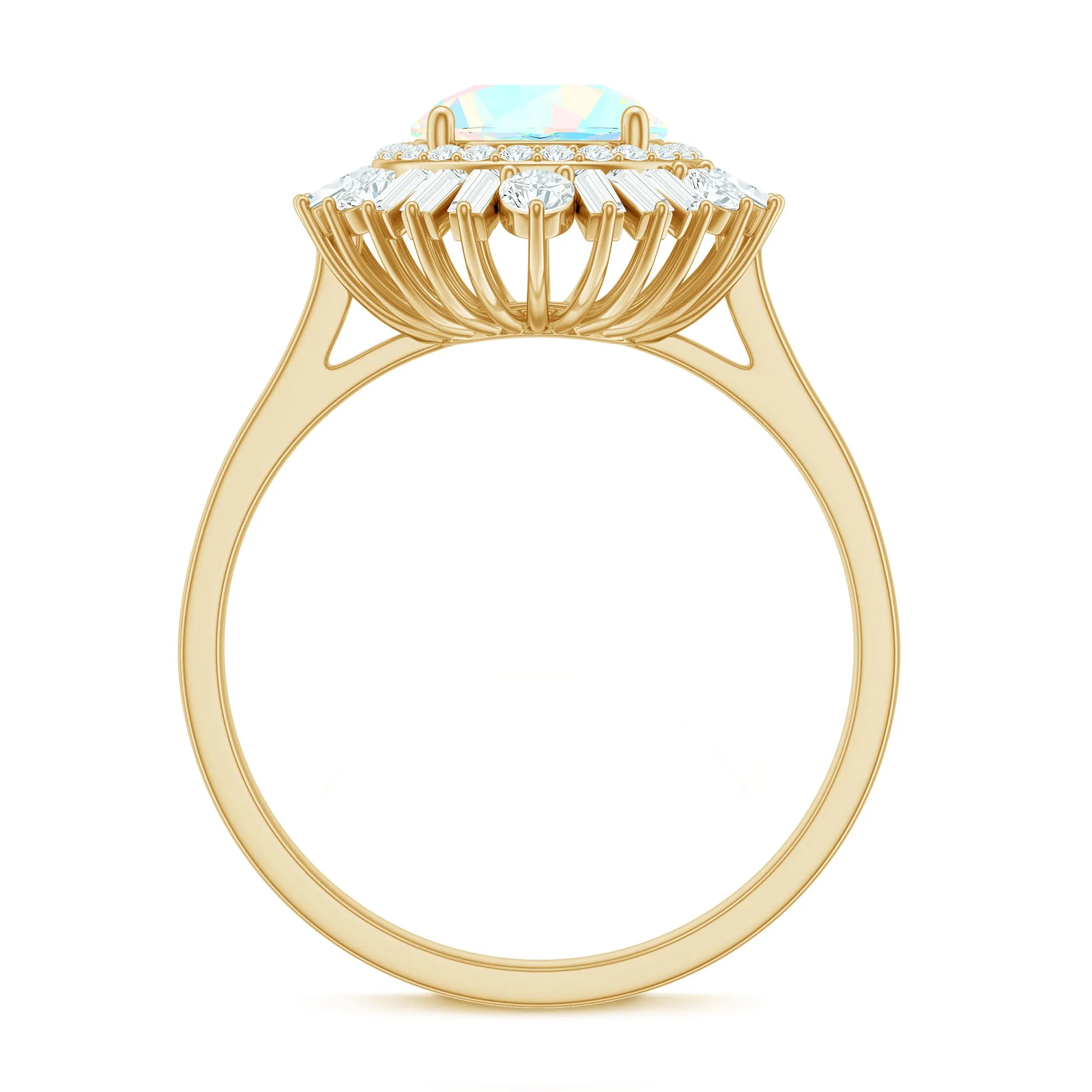 Round Ethiopian Opal Cocktail Ring with Moissanite Double Halo