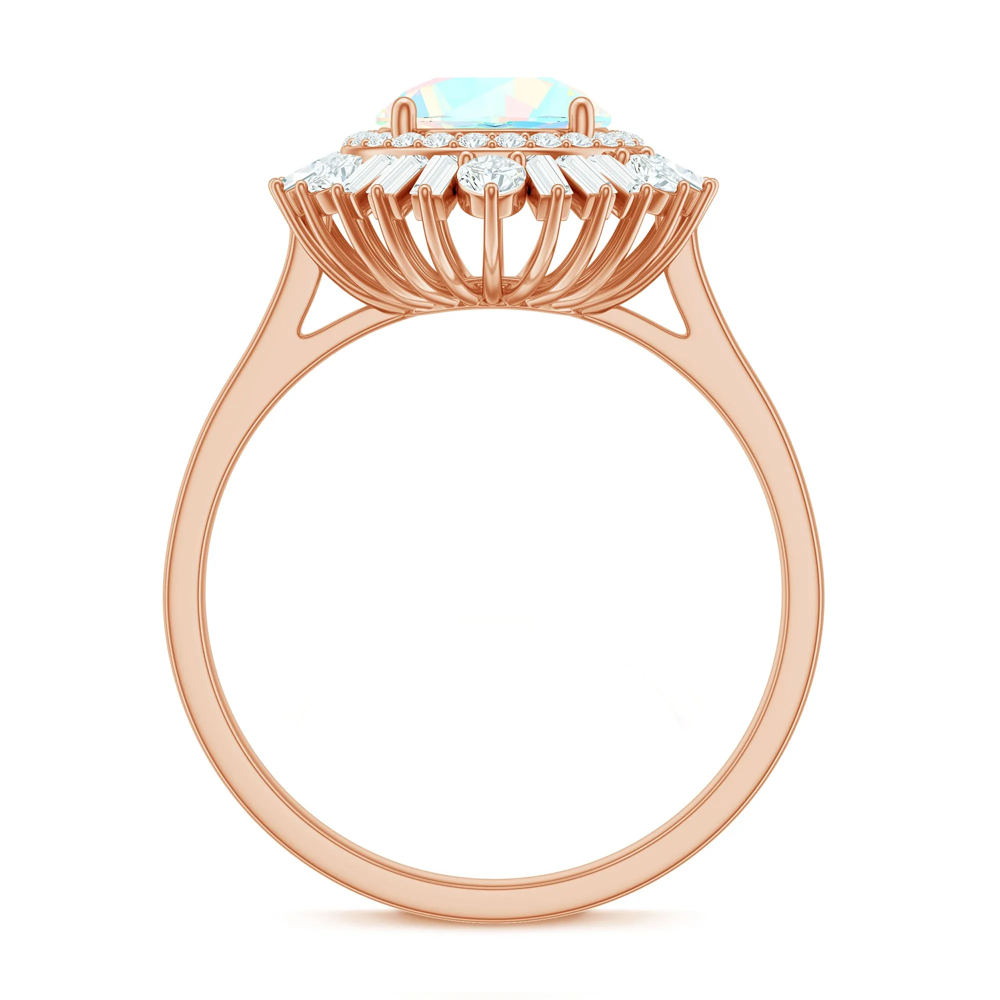 Round Ethiopian Opal Cocktail Ring with Moissanite Double Halo