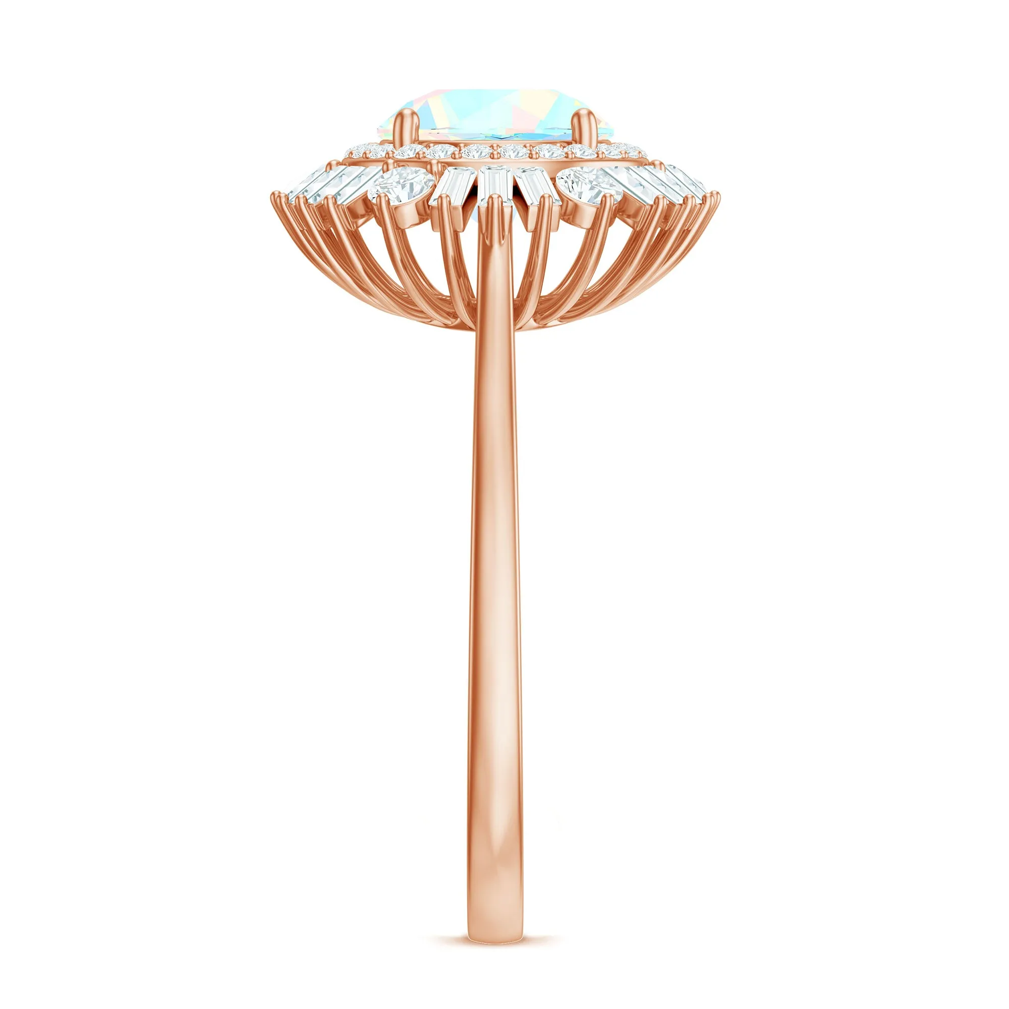 Round Ethiopian Opal Cocktail Ring with Moissanite Double Halo