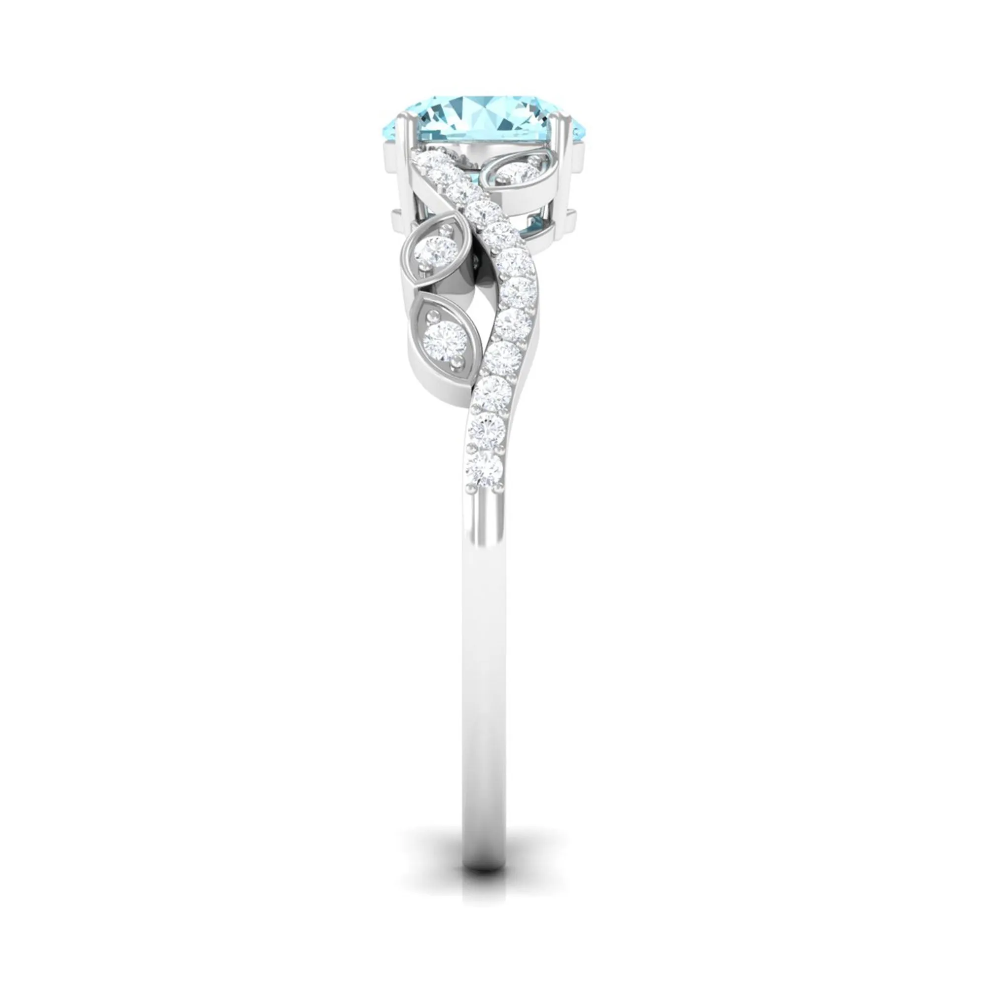 Round Shape Aquamarine Designer Engagement Ring with Diamond