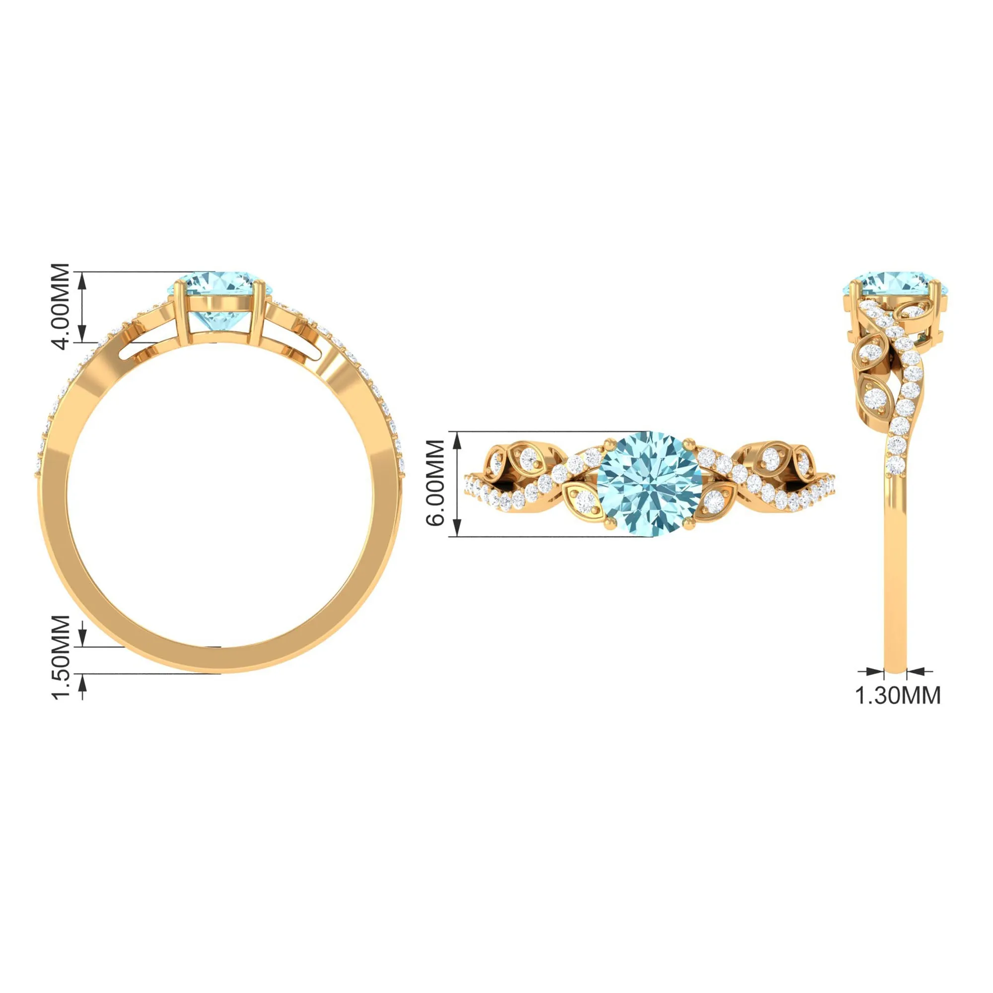 Round Shape Aquamarine Designer Engagement Ring with Diamond