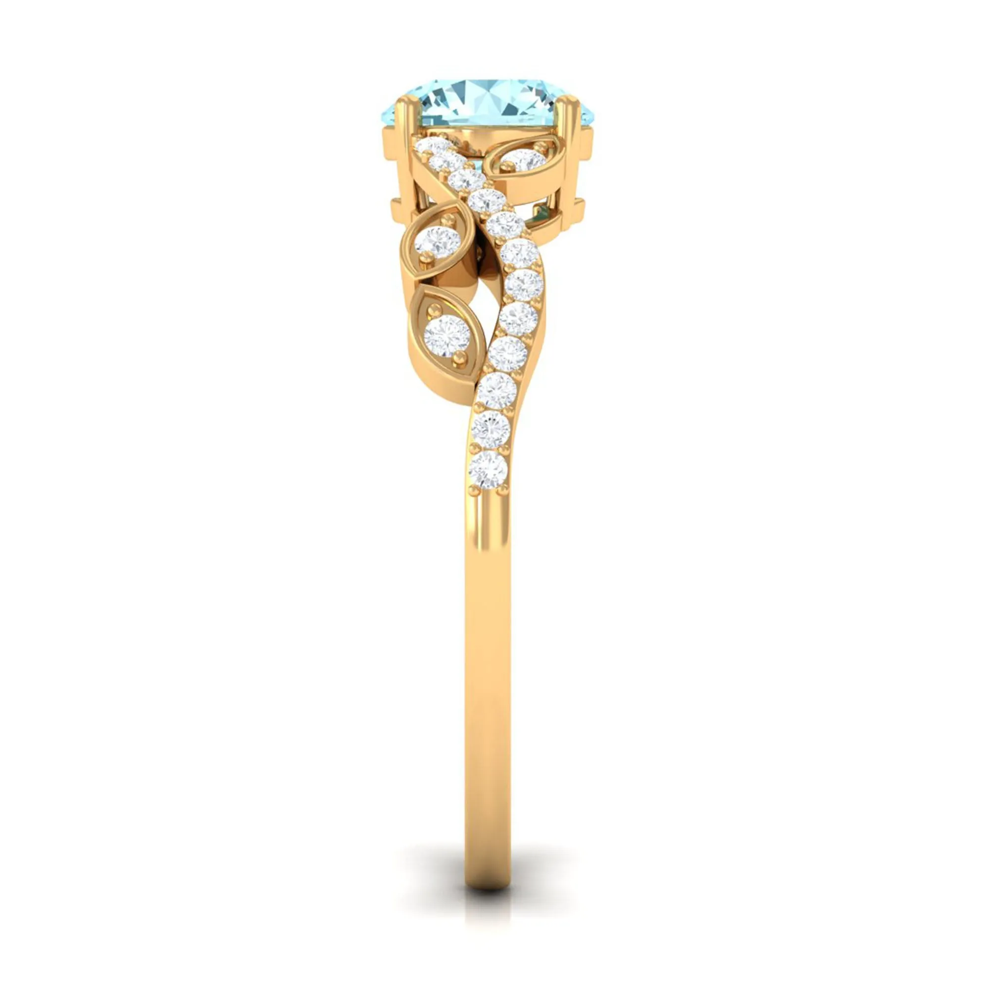 Round Shape Aquamarine Designer Engagement Ring with Diamond