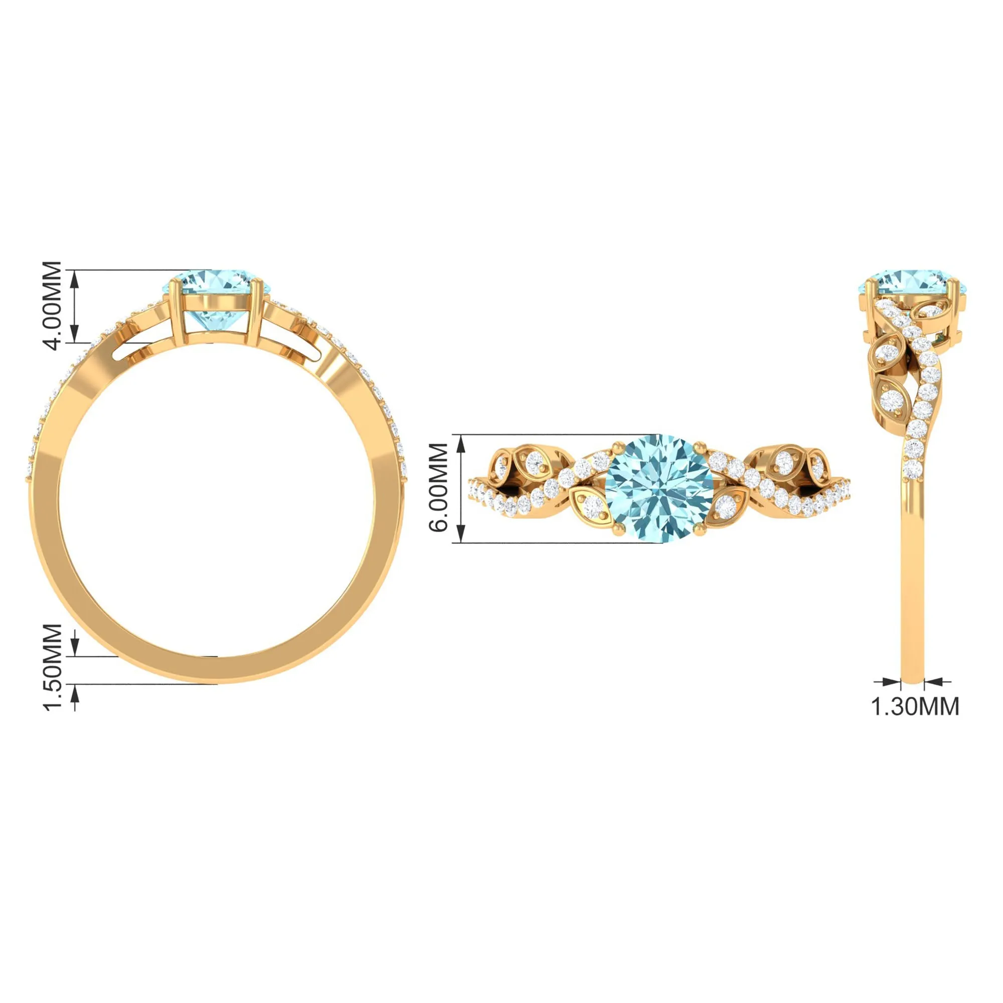Round Shape Aquamarine Designer Engagement Ring with Diamond