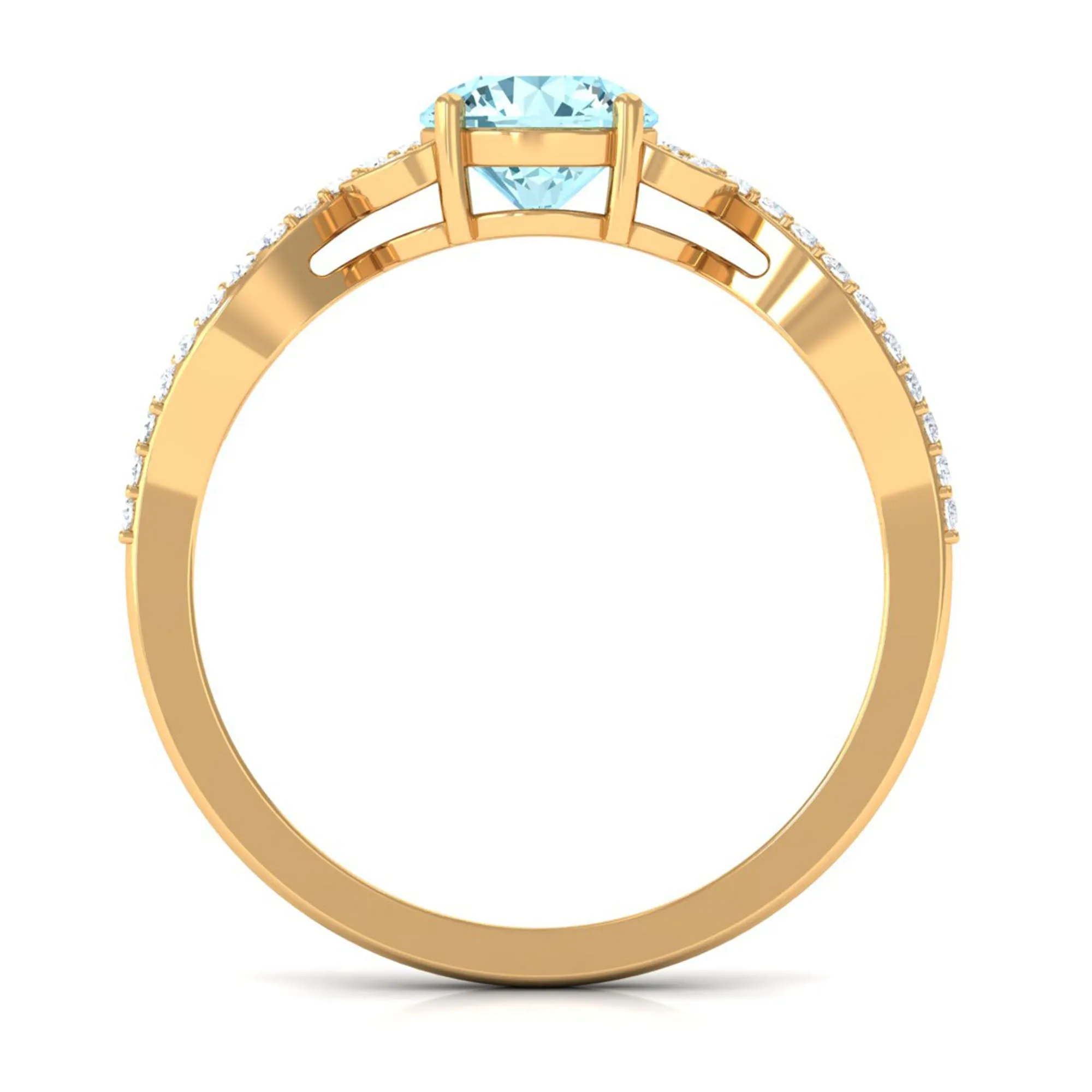 Round Shape Aquamarine Designer Engagement Ring with Diamond