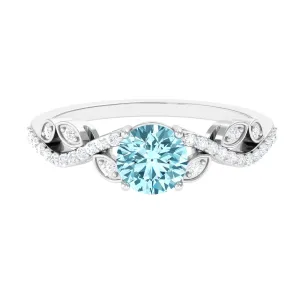 Round Shape Aquamarine Designer Engagement Ring with Diamond