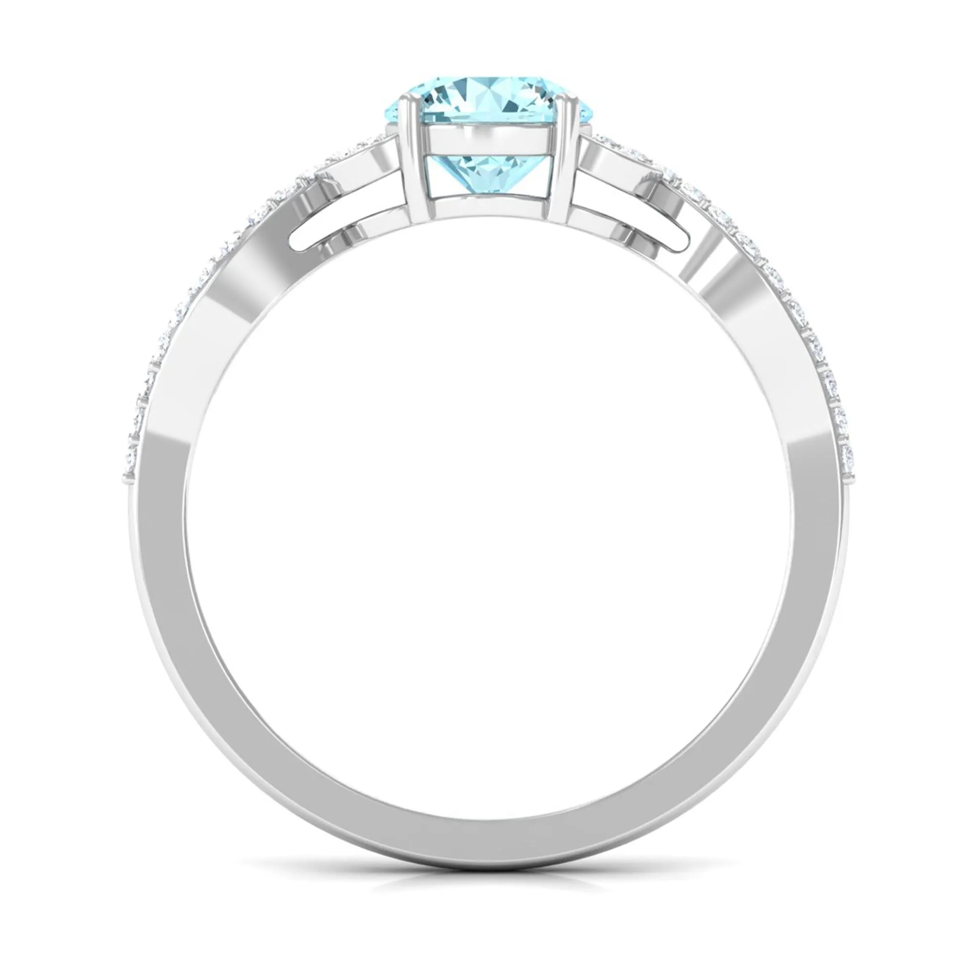 Round Shape Aquamarine Designer Engagement Ring with Diamond