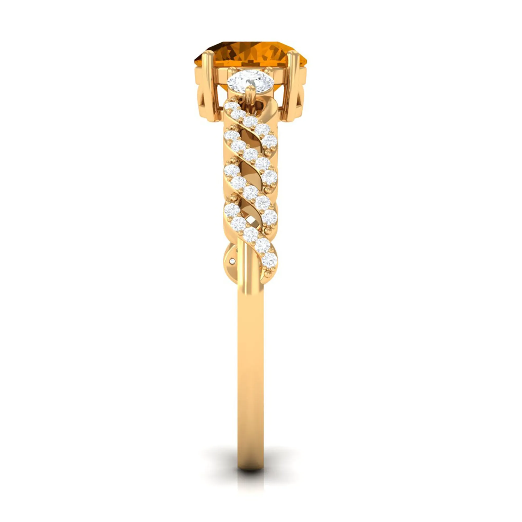 Round Shape Citrine Designer Engagement Ring with Diamond Side Stones