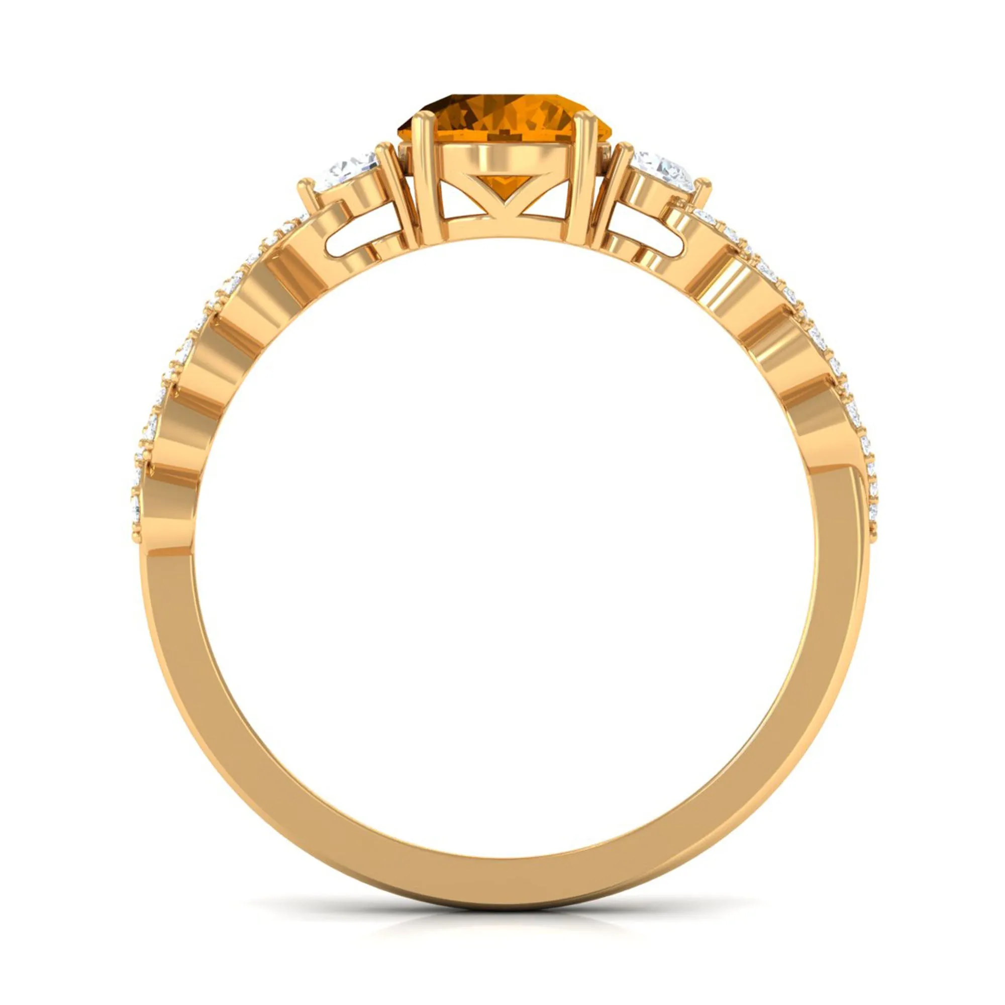 Round Shape Citrine Designer Engagement Ring with Diamond Side Stones