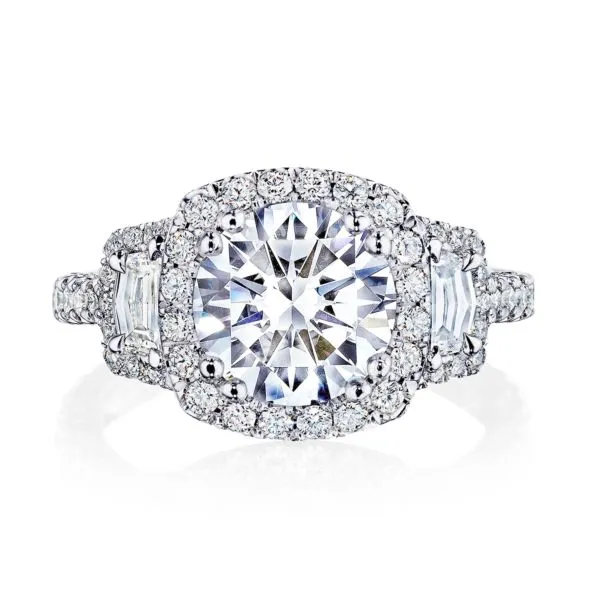 Royal T 3 Stone Petite Crescent Platinum Engagement Ring