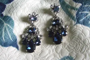 Sapphire Earrings Blue Crystal Statement Chandelier Pierced