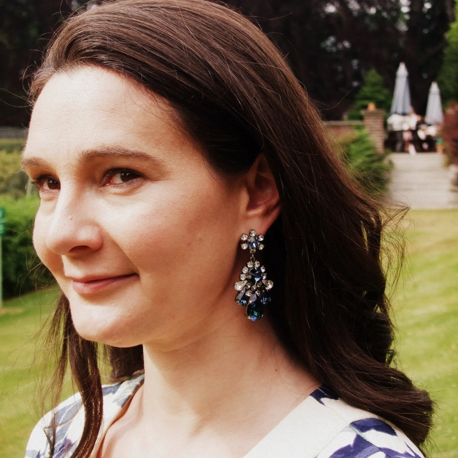 Sapphire Earrings Blue Crystal Statement Chandelier Pierced