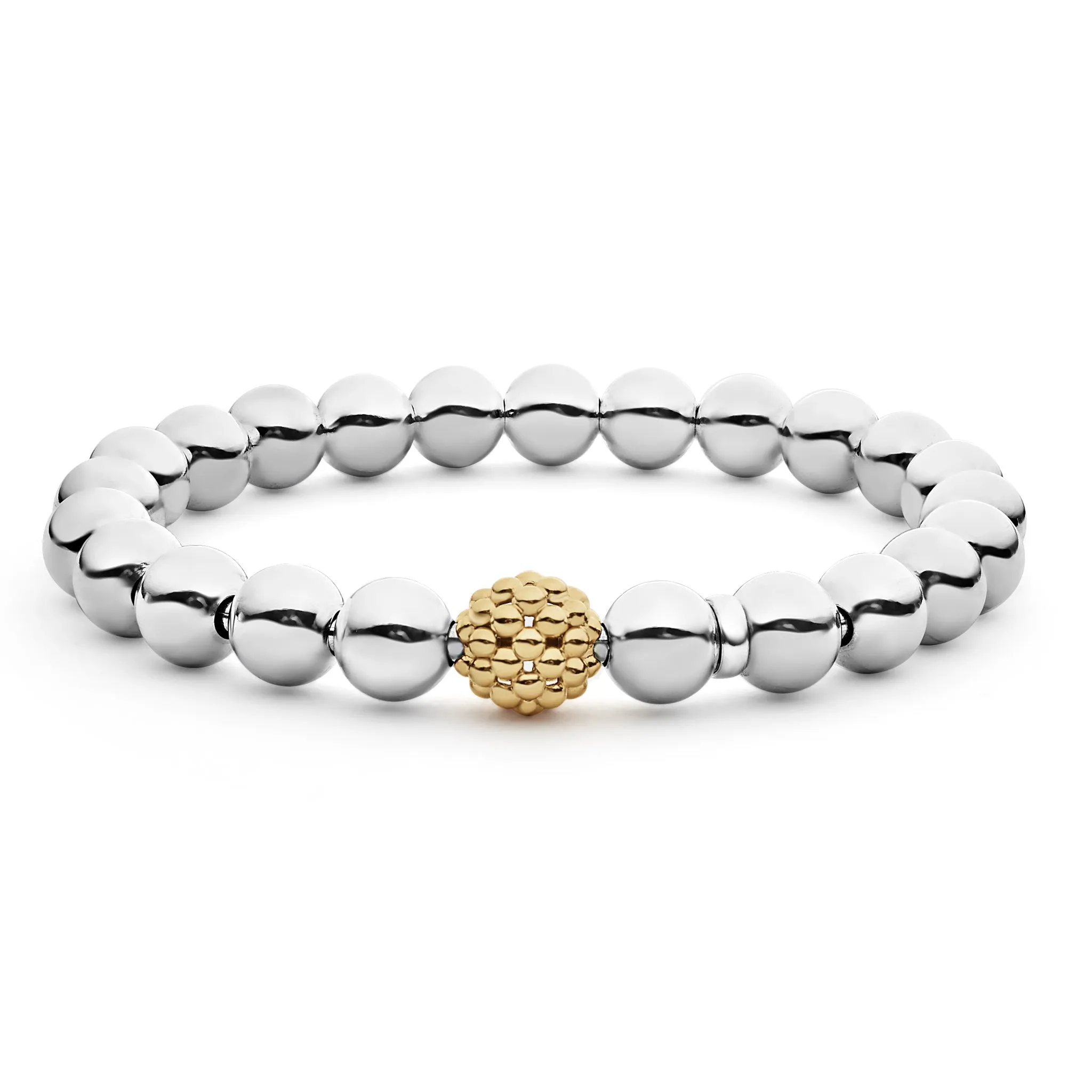 Signature Caviar Two-Tone Stretch Bead Bracelet
