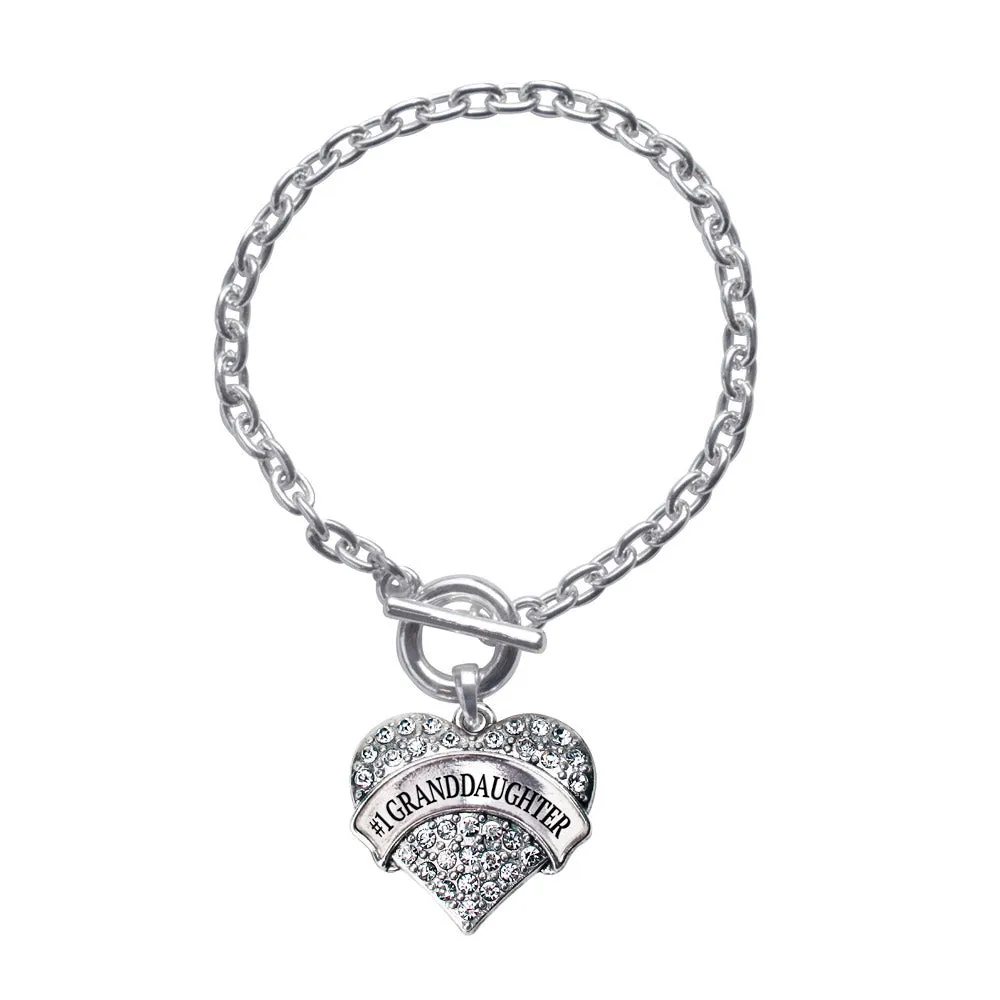 Silver #1 Granddaughter Pave Heart Charm Toggle Bracelet