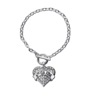 Silver 6th Grade Pave Heart Charm Toggle Bracelet