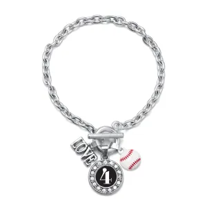 Silver Baseball - Sports Number 4 Circle Charm Toggle Bracelet
