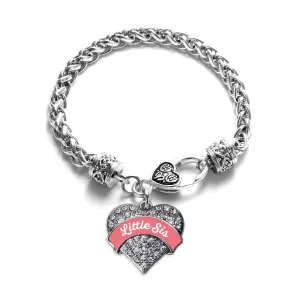 Silver Coral Little Sister Pave Heart Charm Braided Bracelet