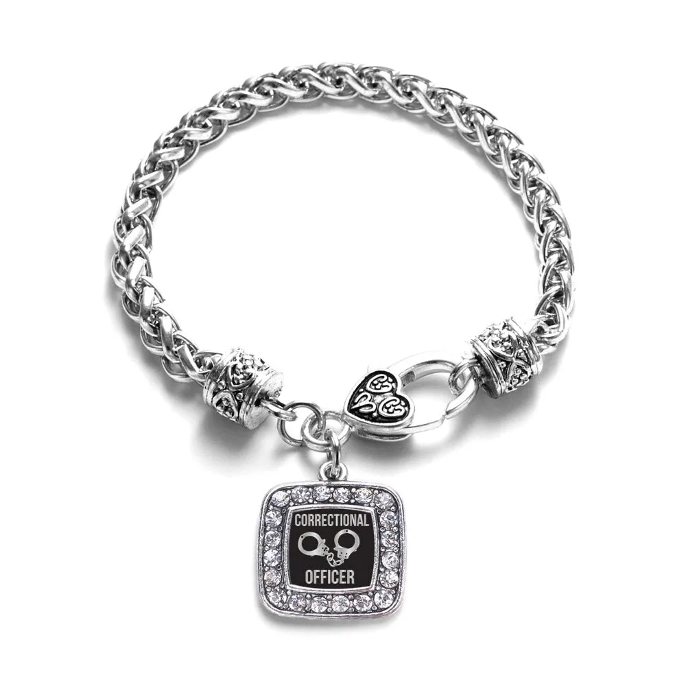 Silver Correctional Officer Square Charm Braided Bracelet