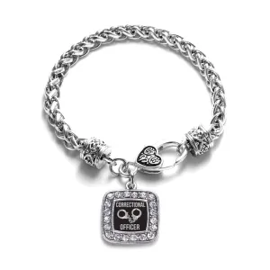 Silver Correctional Officer Square Charm Braided Bracelet