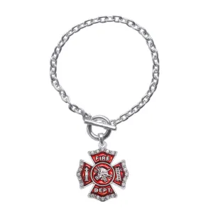 Silver Firefighter Badge Charm Toggle Bracelet