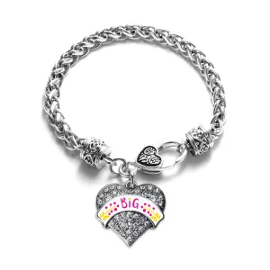 Silver Fuchsia and Yellow Big Pave Heart Charm Braided Bracelet