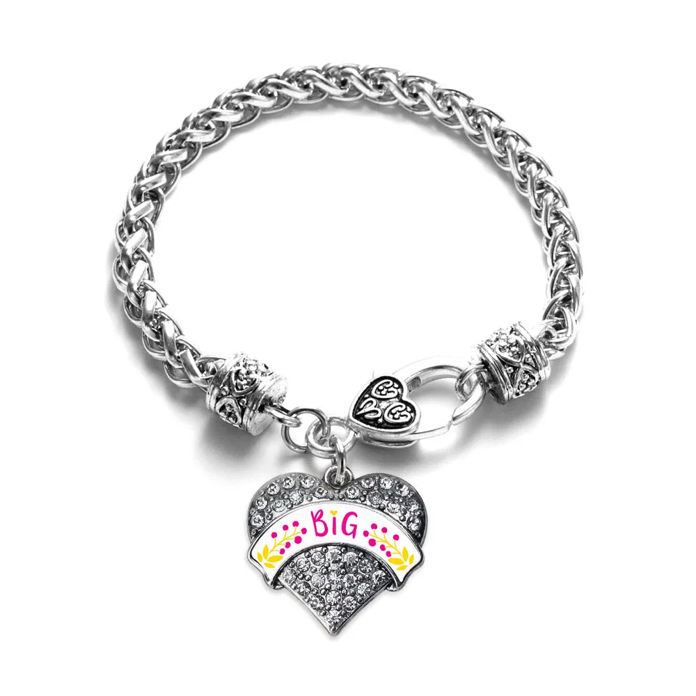 Silver Fuchsia and Yellow Big Pave Heart Charm Braided Bracelet