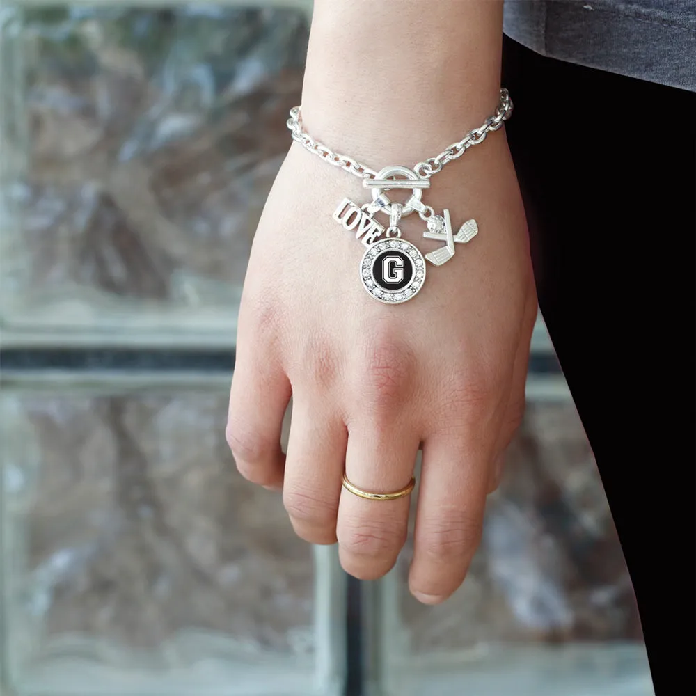 Silver Golf - Sports Initial G Circle Charm Toggle Bracelet