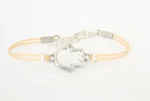 Silver Hamsa bracelet for women, beige cord, spiritual jewelry