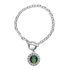 Silver Hamsa Circle Charm Toggle Bracelet