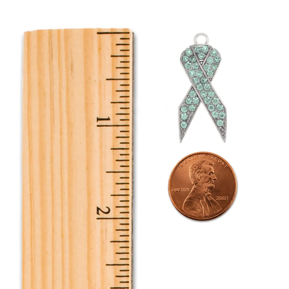 Silver Hope Aqua Awareness Ribbon Charm Toggle Bracelet