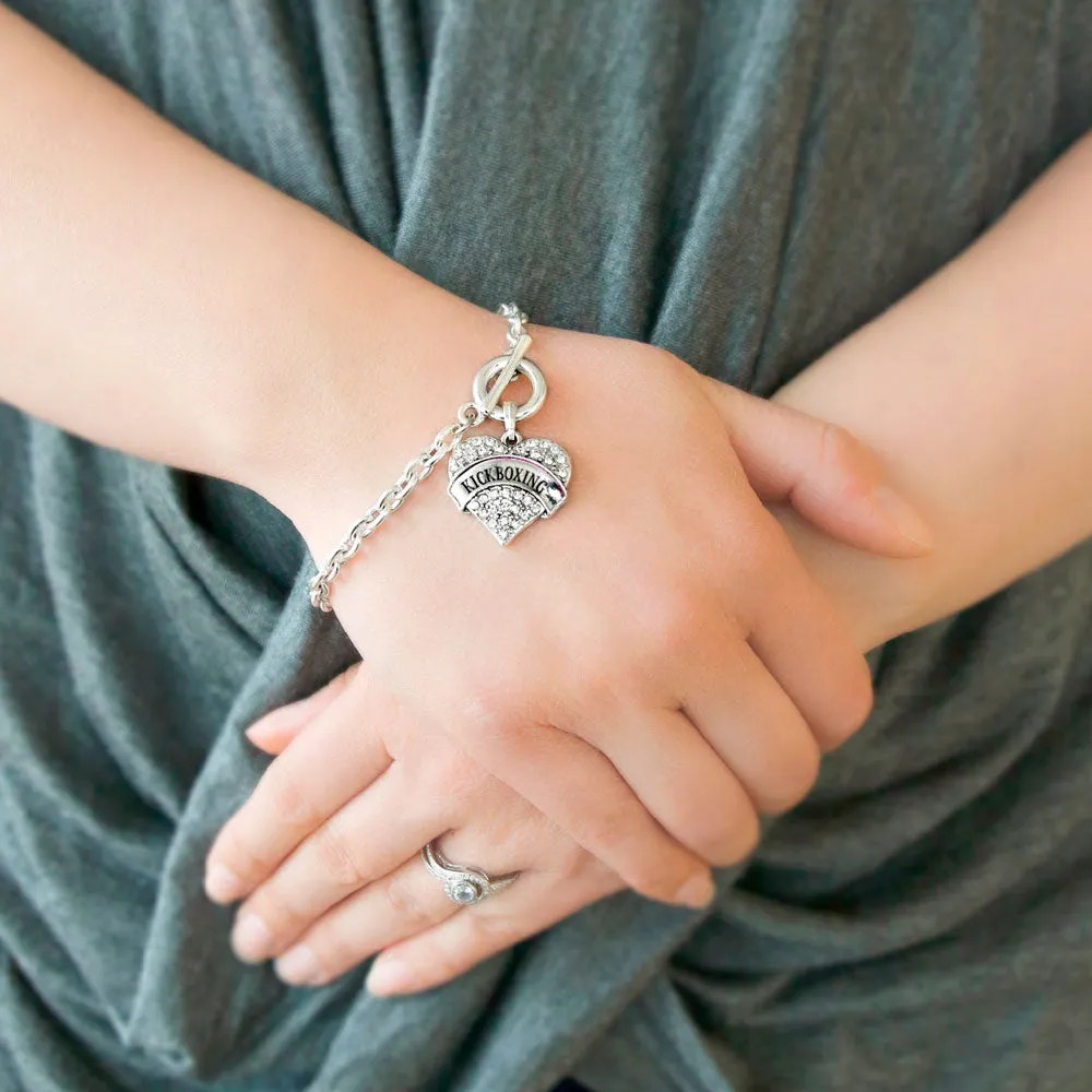 Silver Kickboxing Pave Heart Charm Toggle Bracelet