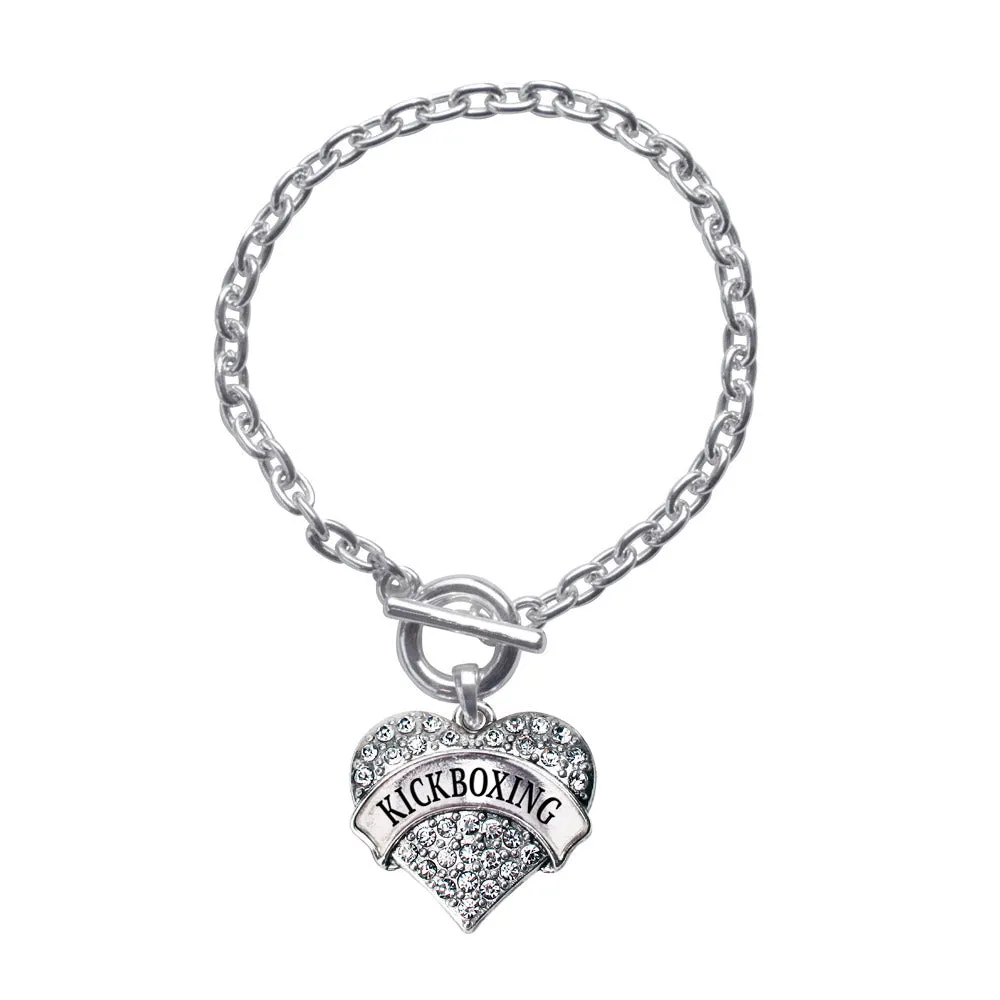Silver Kickboxing Pave Heart Charm Toggle Bracelet