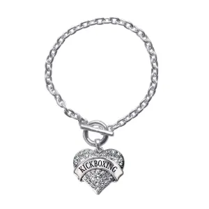 Silver Kickboxing Pave Heart Charm Toggle Bracelet