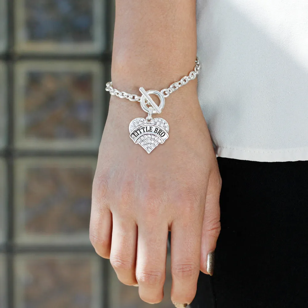 Silver Little Bro Pave Heart Charm Toggle Bracelet