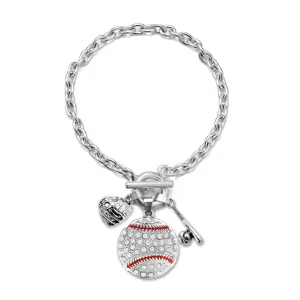 Silver Love Baseball Bat and Glove Charm Toggle Bracelet