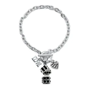 Silver Love Dice Charm Toggle Bracelet