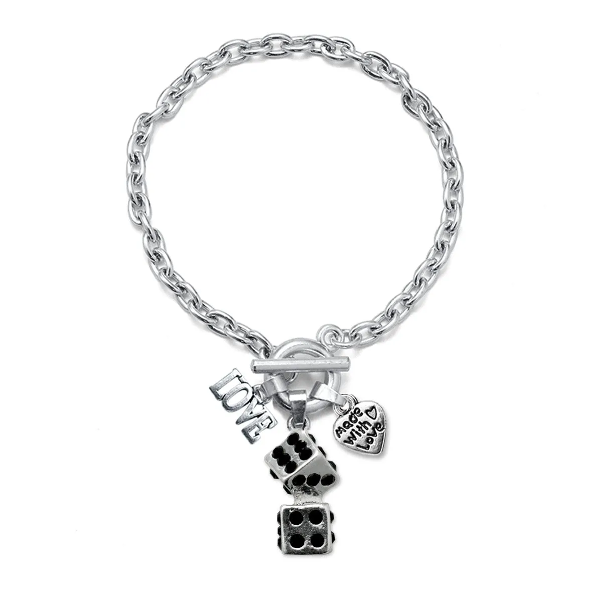 Silver Love Dice Charm Toggle Bracelet