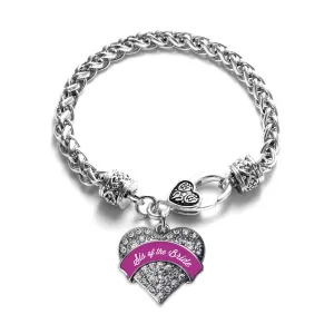 Silver Magenta Sis of Bride Pave Heart Charm Braided Bracelet