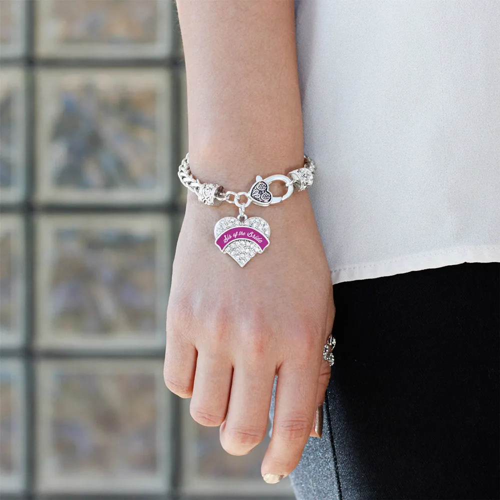 Silver Magenta Sis of Bride Pave Heart Charm Braided Bracelet