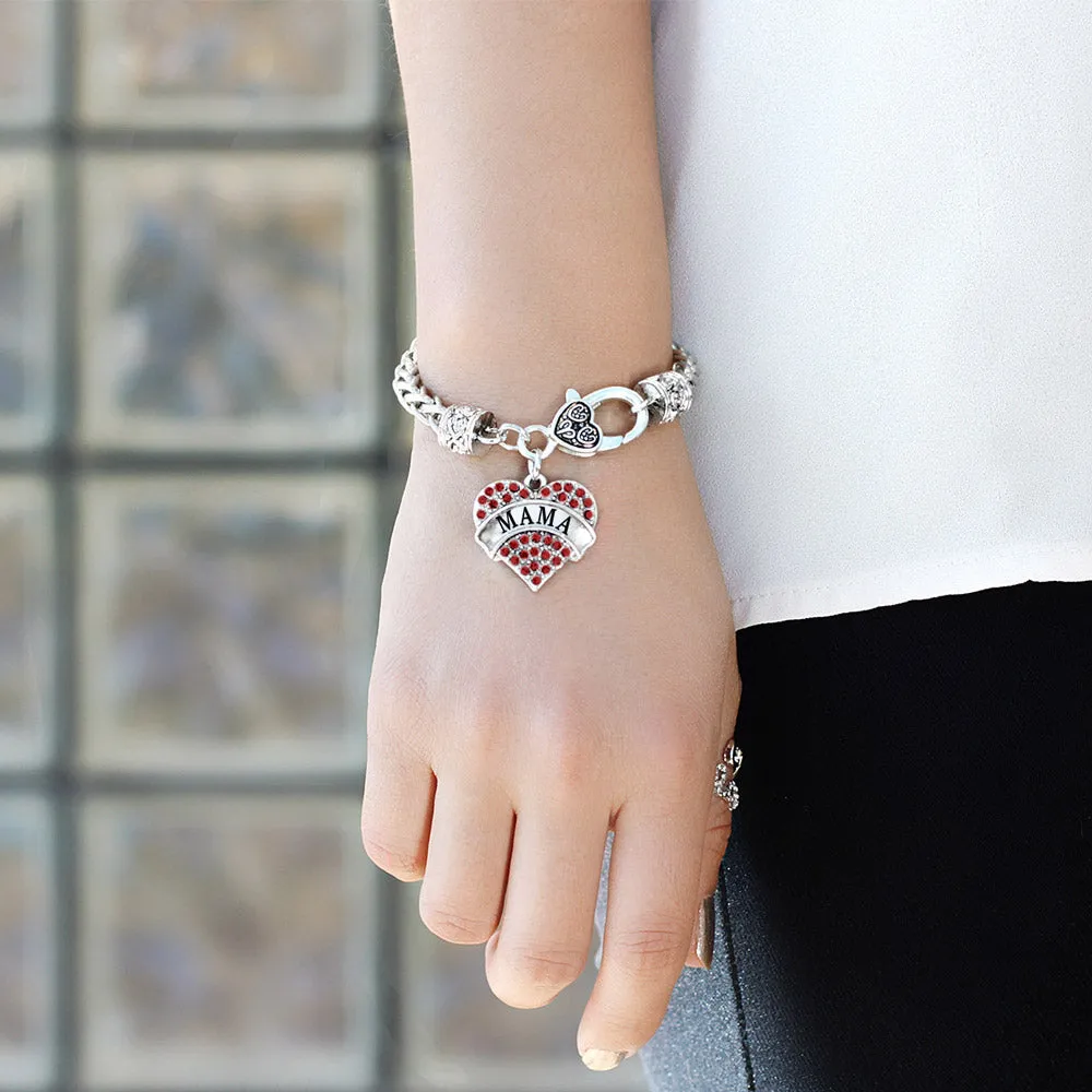 Silver Mama Red Pave Heart Charm Braided Bracelet