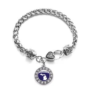 Silver Michigan Outline Circle Charm Braided Bracelet