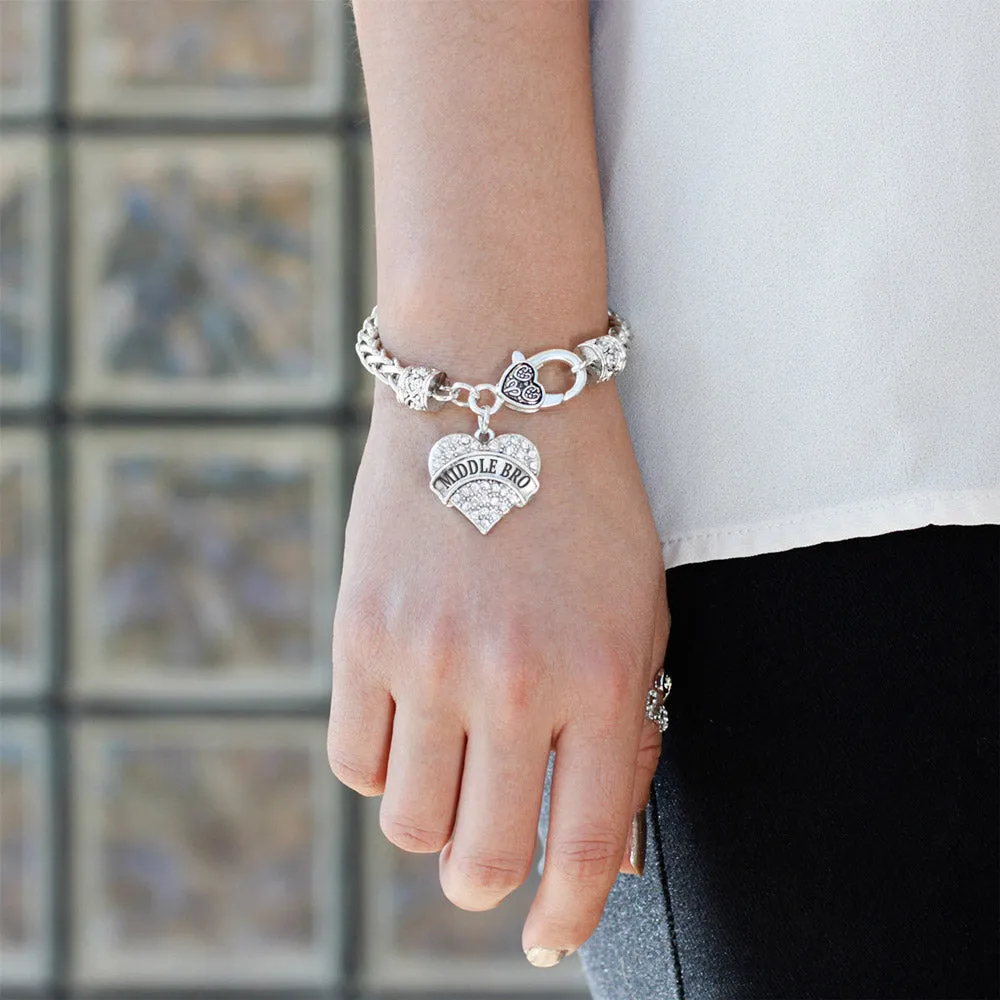 Silver Middle Bro Pave Heart Charm Braided Bracelet
