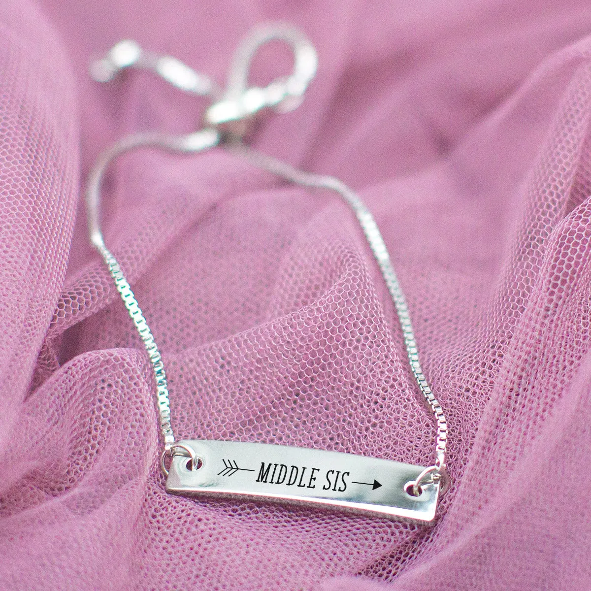 Silver Middle Sis Arrow Adjustable Bar Bracelet