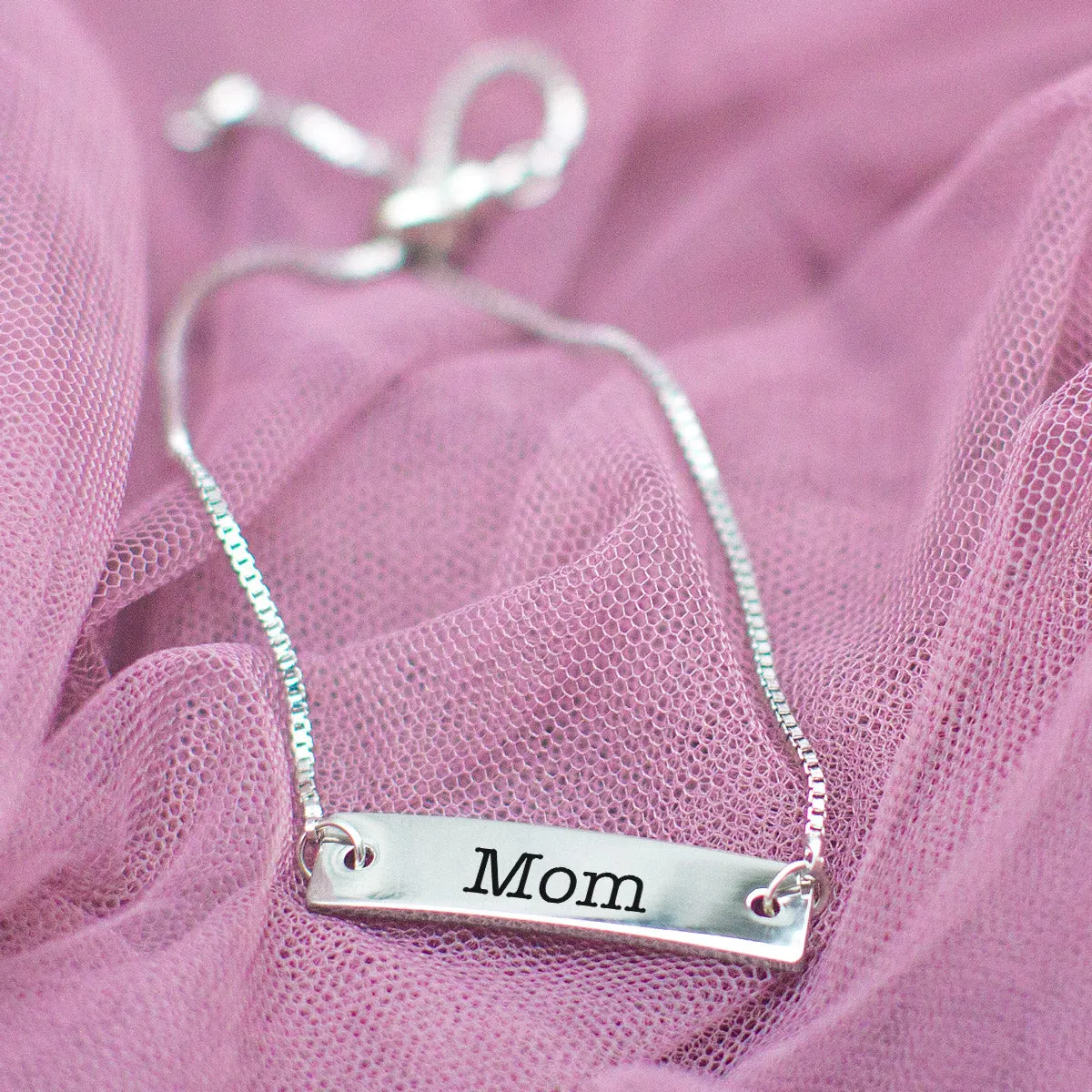 Silver Mom Adjustable Bar Bracelet